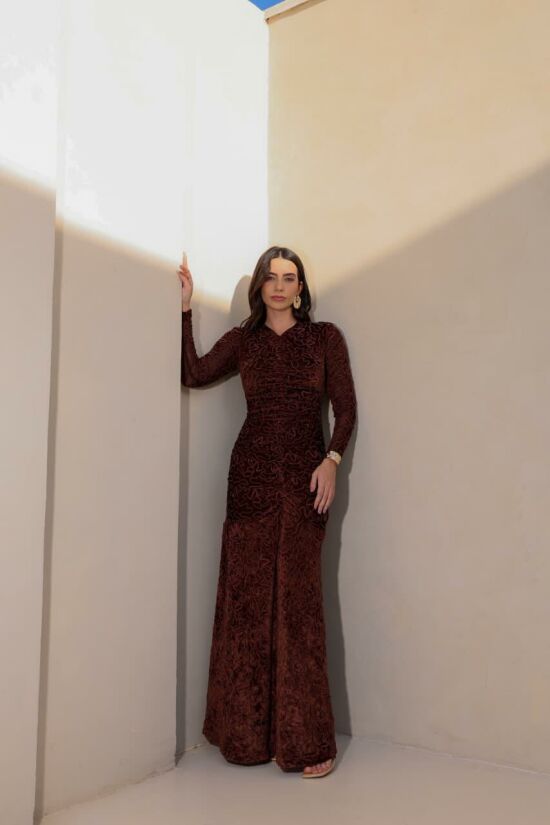 Imagem de Vestido Tule Cordone Marrom Olívia